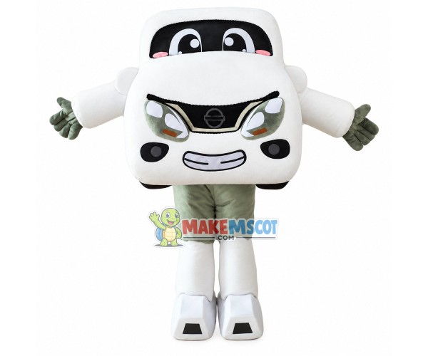 White Car Cartoon Mascot Costume White Car Cartoon Mascot Costume