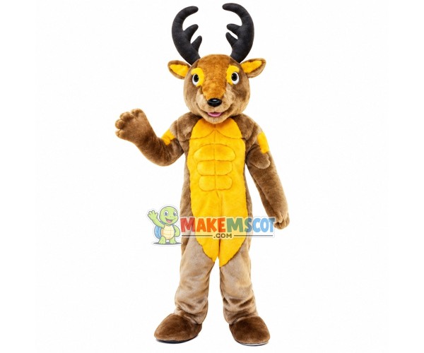 Muscular Golden Reindeer Mascot Costume