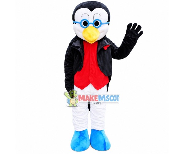 Social Penguin In Jacket Mascot Costume