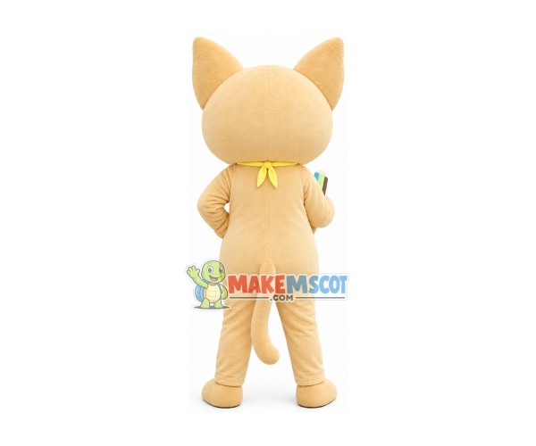 Serious School Cat Mascot Costume With Pencil Serious School Cat Mascot Costume With Pencil