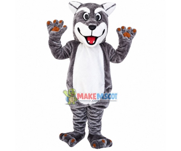 Excited Gray Wolf Mascot Adult Costume Excited Gray Wolf Mascot Adult Costume