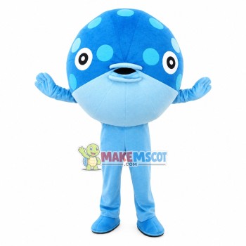 Swollen Blue Pufferfish Mascot Costume