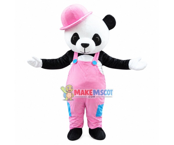 Pretty Panda In Pink Rompers Mascot Costume Pretty Panda In Pink Rompers Mascot Costume