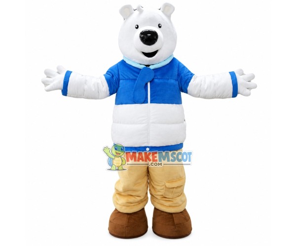 Polar Bear Wearing Down Jacket Mascot Costume Polar Bear Wearing Down Jacket Mascot Costume