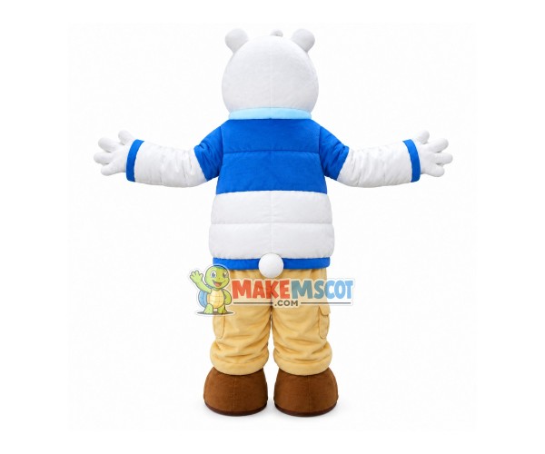 Polar Bear Wearing Down Jacket Mascot Costume Polar Bear Wearing Down Jacket Mascot Costume