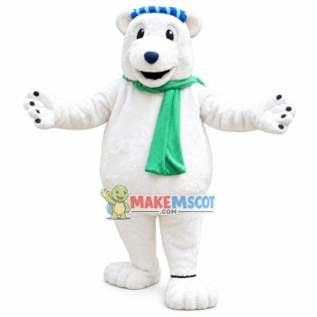Polar Bear Mascot Costume With Green Scarf