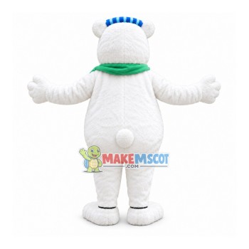 Polar Bear Mascot Costume With Green Scarf Polar Bear Mascot Costume With Green Scarf