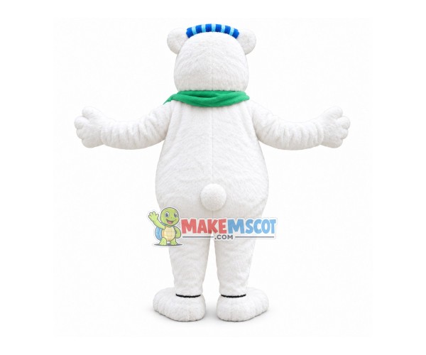 Polar Bear Mascot Costume With Green Scarf