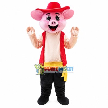 Farmer Pig With Sun Hat Mascot Costume Farmer Pig With Sun Hat Mascot Costume