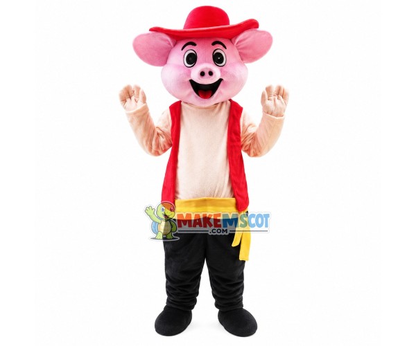 Farmer Pig With Sun Hat Mascot Costume Farmer Pig With Sun Hat Mascot Costume