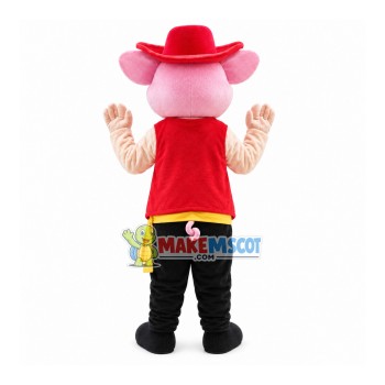 Farmer Pig With Sun Hat Mascot Costume