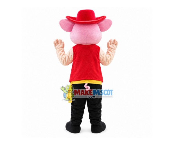 Farmer Pig With Sun Hat Mascot Costume
