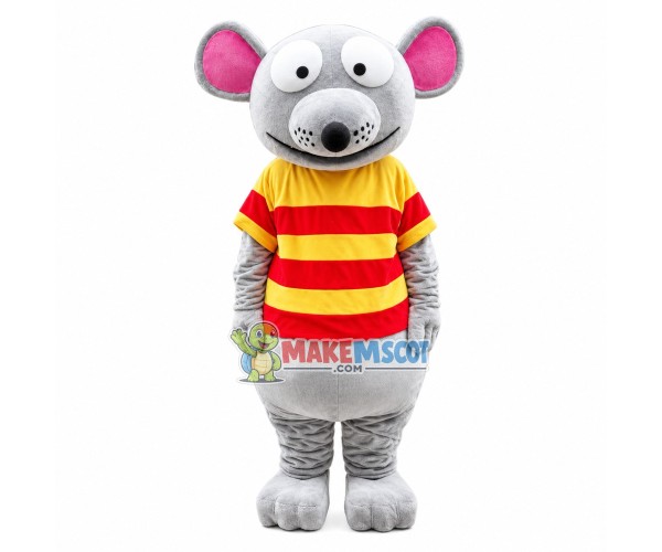 Exaggerated Striped Mouse Mascot Costume