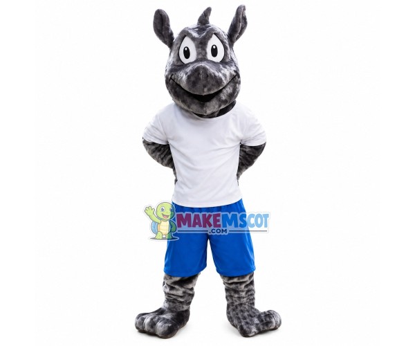 Exercising Grey Boar Mascot Costume