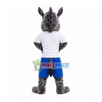 Exercising Grey Boar Mascot Costume