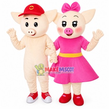Naive Little Pig Couple Mascot Costume