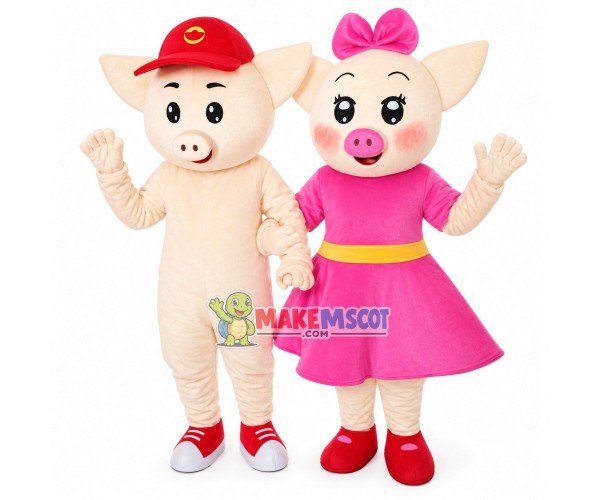 Naive Little Pig Couple Mascot Costume