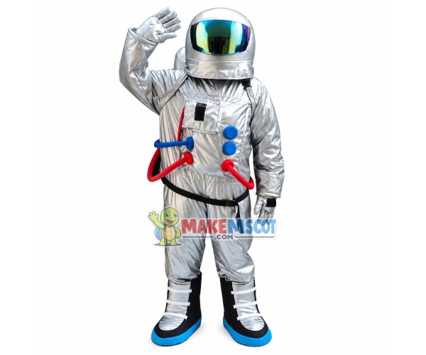 Astronaut In Silver Space Suit Mascot Costume
