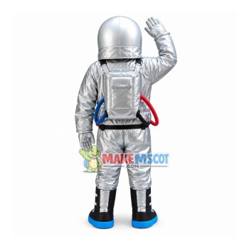 Astronaut In Silver Space Suit Mascot Costume Astronaut In Silver Space Suit Mascot Costume