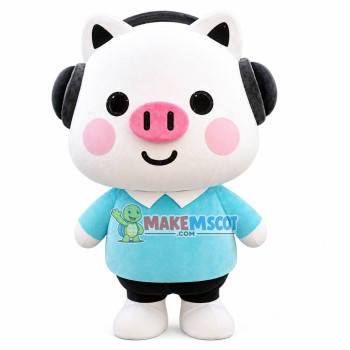 Short Headphone Pig Mascot Costume