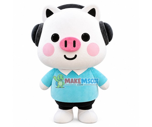 Short Headphone Pig Mascot Costume Short Headphone Pig Mascot Costume