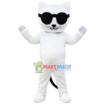 Cool White Cat With Sunglasses Mascot Costume