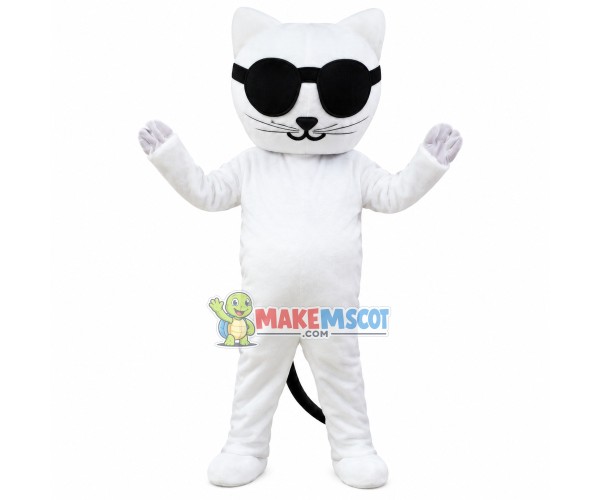 Cool White Cat With Sunglasses Mascot Costume Cool White Cat With Sunglasses Mascot Costume