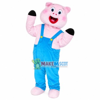 Cheerful Pig In The Overalls Mascot Costume Cheerful Pig In The Overalls Mascot Costume