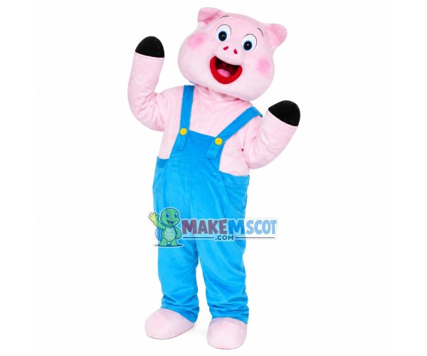 Cheerful Pig In The Overalls Mascot Costume Cheerful Pig In The Overalls Mascot Costume