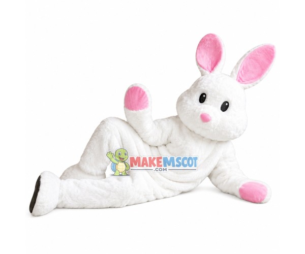 Relaxed Lying White Rabbit Mascot Costume Relaxed Lying White Rabbit Mascot Costume