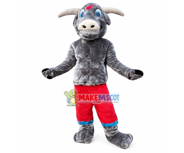 Muscular Bull In Red Shorts Mascot Costume Muscular Bull In Red Shorts Mascot Costume