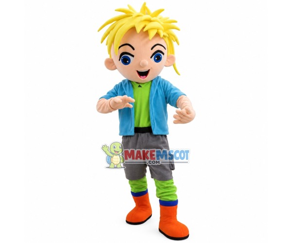 Blond Adventure Boy Mascot Costume Blond Adventure Boy Mascot Costume