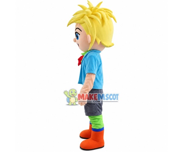 Blond Adventure Boy Mascot Costume Blond Adventure Boy Mascot Costume