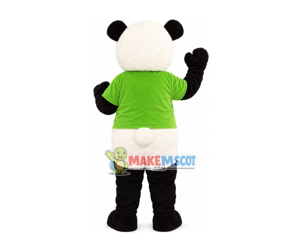 Lovable Green Shirt Panda Mascot Costume