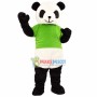 Lovable Green Shirt Panda Mascot Costume