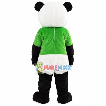 Lovable Green Shirt Panda Mascot Costume Lovable Green Shirt Panda Mascot Costume