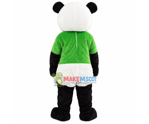 Lovable Green Shirt Panda Mascot Costume Lovable Green Shirt Panda Mascot Costume