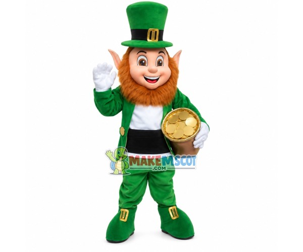 Elf Holding Coin Jar Mascot Costume Elf Holding Coin Jar Mascot Costume