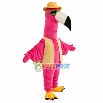 Pink Ostrich On Vacation Mascot Costume Pink Ostrich On Vacation Mascot Costume