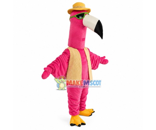 Pink Ostrich On Vacation Mascot Costume Pink Ostrich On Vacation Mascot Costume