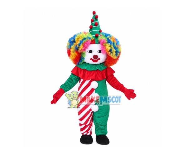 Christmas Clown With Colorful Hair Mascot Costume