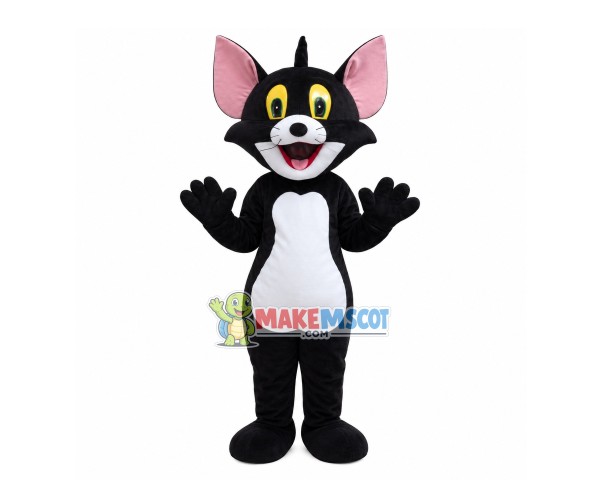 Cheerful Black Tom Cat Mascot Costume Cheerful Black Tom Cat Mascot Costume