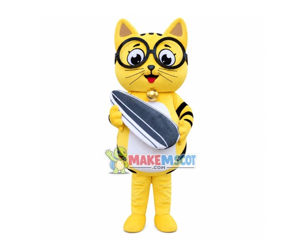 Glasses Cat Holding Sunflower Seed Mascot Costume