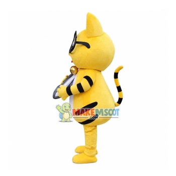 Glasses Cat Holding Sunflower Seed Mascot Costume Glasses Cat Holding Sunflower Seed Mascot Costume