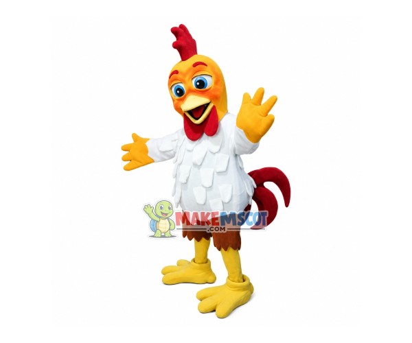 Soaring White Fur Rooster Mascot Costume Soaring White Fur Rooster Mascot Costume