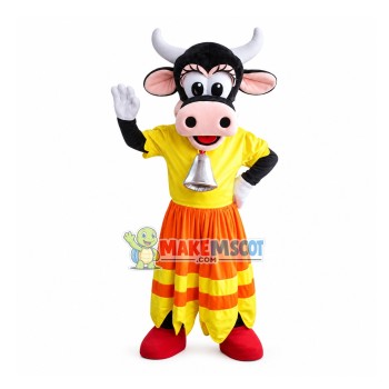 Dancing Cow With Big Bell Mascot Costume Dancing Cow With Big Bell Mascot Costume
