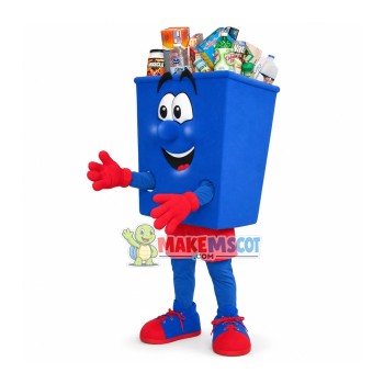 Full Blue Trash Can Mascot Costume Full Blue Trash Can Mascot Costume