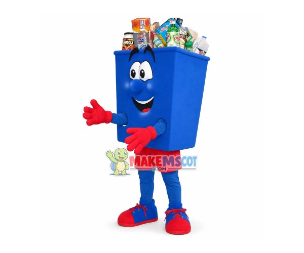 Full Blue Trash Can Mascot Costume Full Blue Trash Can Mascot Costume