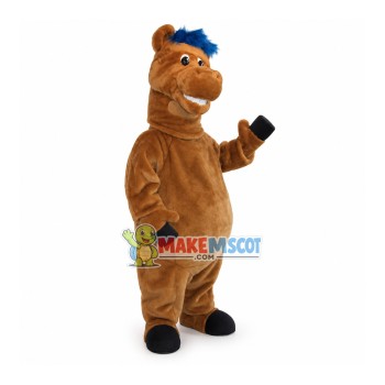 Standing Horse Mascot Costume With Blue Mane Standing Horse Mascot Costume With Blue Mane