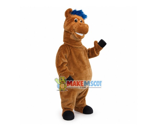 Standing Horse Mascot Costume With Blue Mane